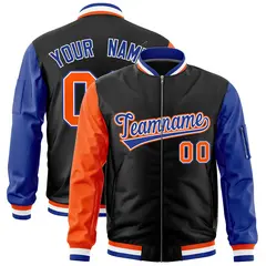 Black Orange Royal Varsity Letterman Bomber Jacket Full-Zip Raglan Sleeves 1