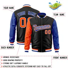 Black Orange Royal Varsity Letterman Bomber Jacket Full-Zip Raglan Sleeves 2