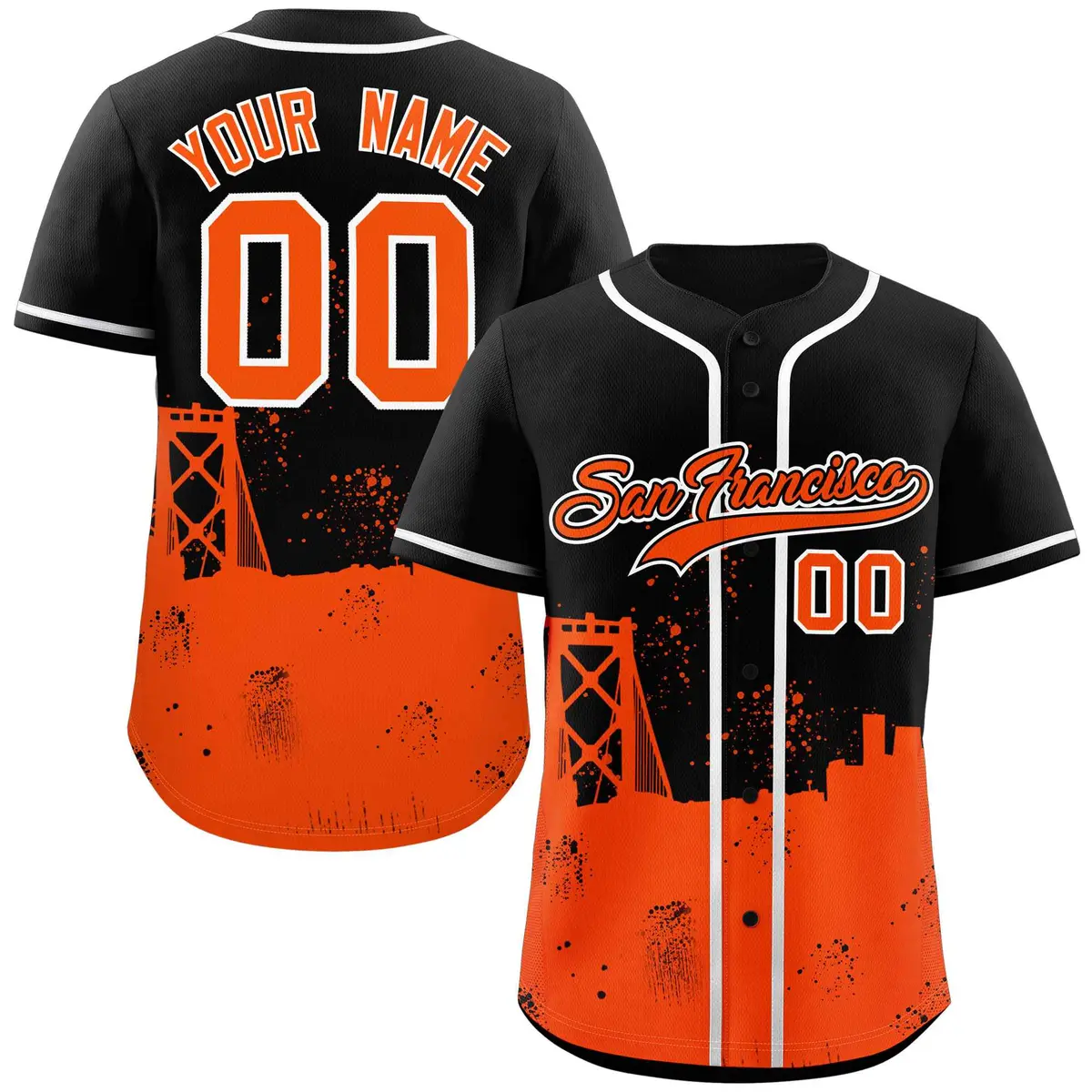 Black Orange San Francisco City Nightscape Baseball Jersey