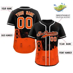 Black Orange San Francisco City Nightscape Baseball Jersey 2