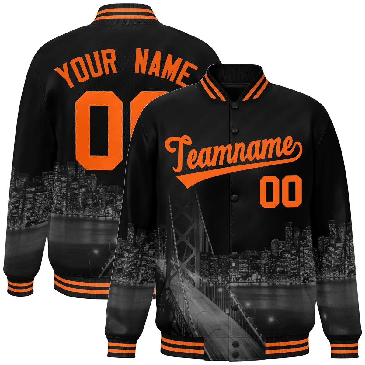 Black Orange San Francisco Skyline Varsity Full-Snap Track Jacket
