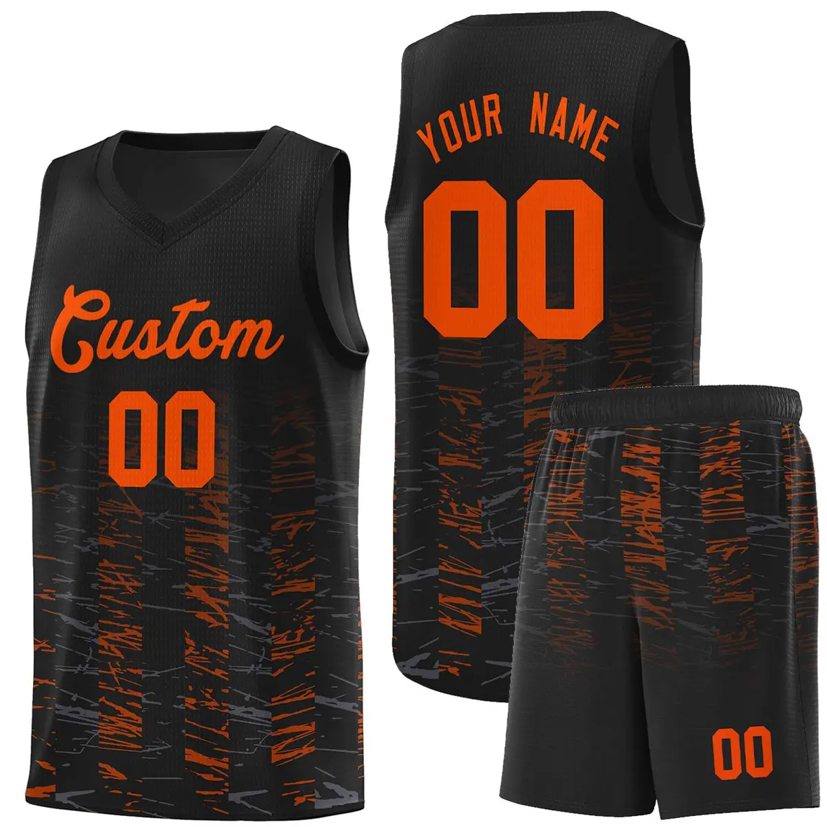 Black Orange Scratches Pattern Basketball Jersey