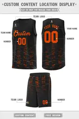 Black Orange Scratches Pattern Basketball Jersey 4