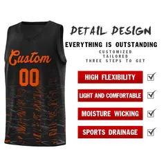 Black Orange Scratches Pattern Basketball Jersey 6