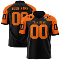 Black Orange Shoulder Star Pattern Flag Football Jersey 1