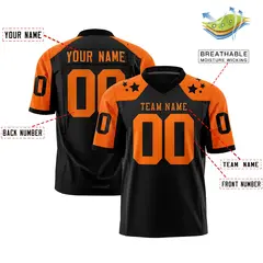 Black Orange Shoulder Star Pattern Flag Football Jersey 2