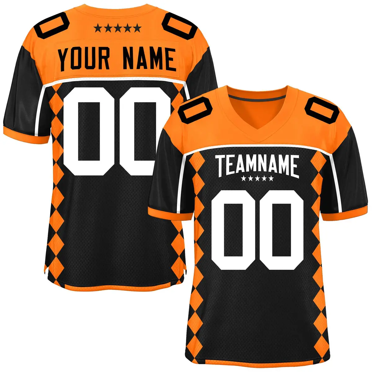 Black Orange Side Blocks Raglan Sleeves Football Jersey