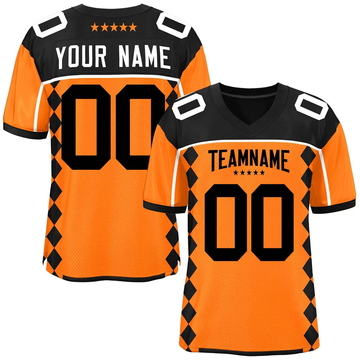 Black Orange Side Blocks Raglan Sleeves Football Jersey