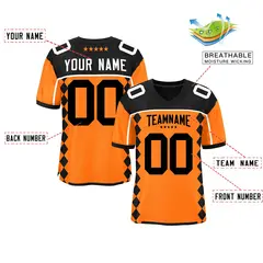 Black Orange Side Blocks Raglan Sleeves Football Jersey 2