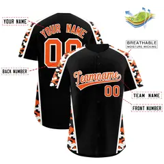 Black Orange Side Camo Baseball Jersey 2