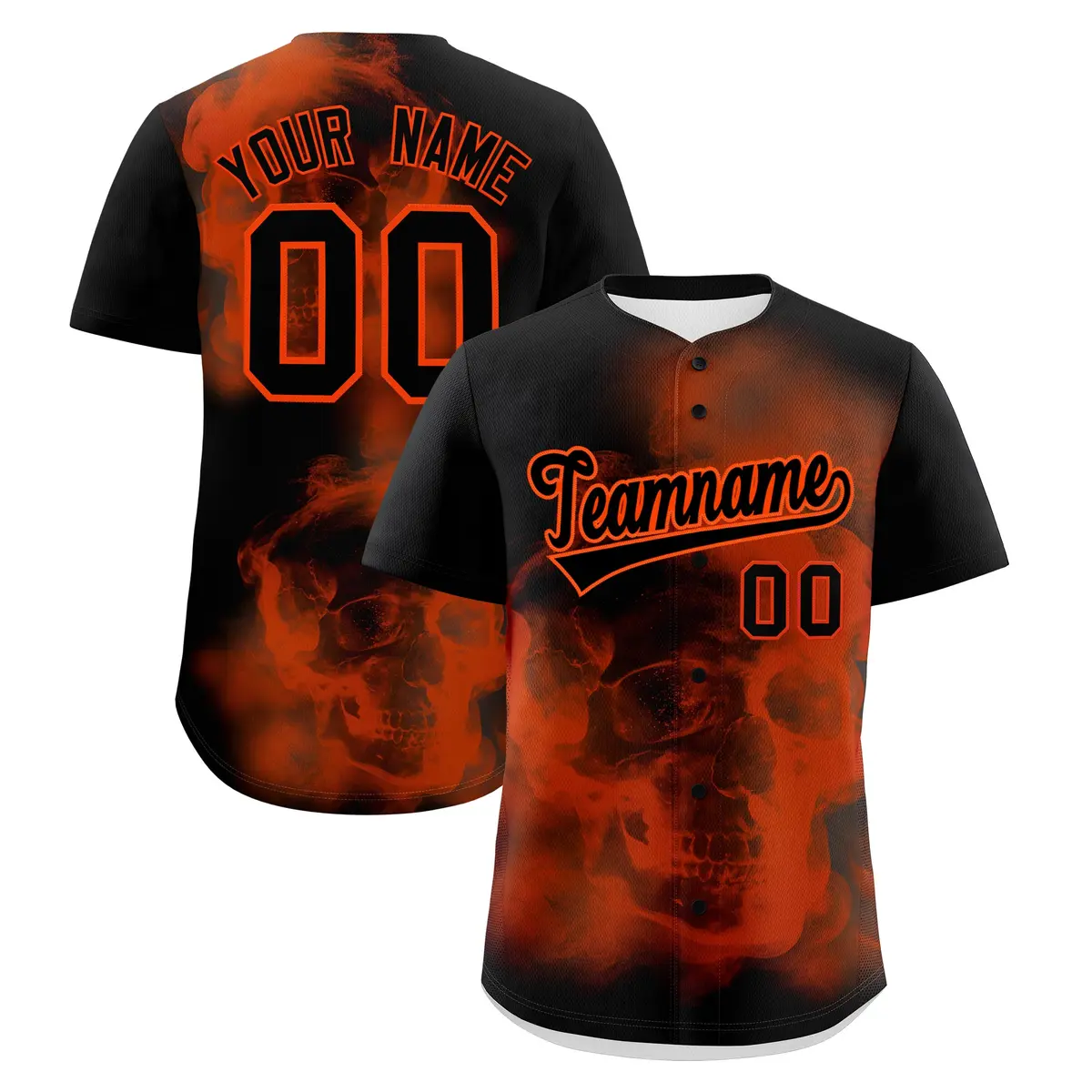 Black Orange Skeleton Graffiti Baseball Jersey