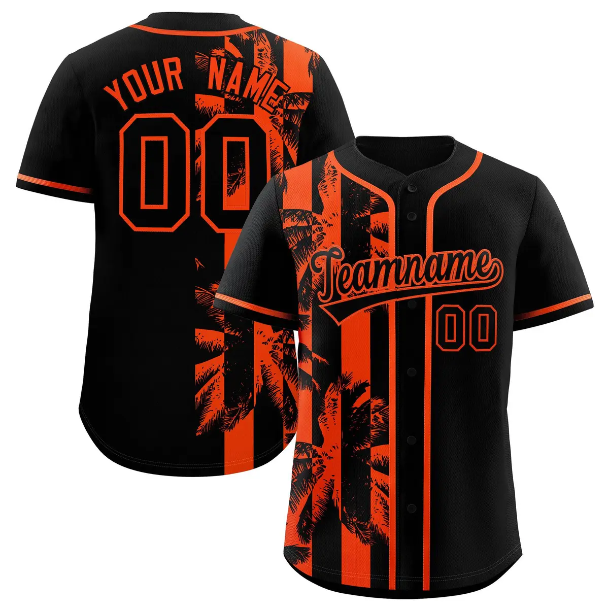 Black Orange Split Coconut Tree Design Baseball Jersey