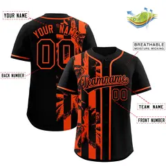 Black Orange Split Coconut Tree Design Baseball Jersey 2