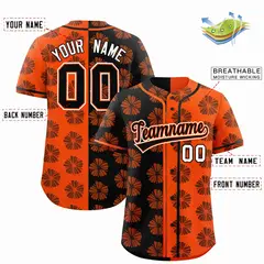 Black Orange Split Flower Graffiti Authentic Baseball Jersey 2
