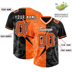 Black Orange Split Lightning Pattern Football Jersey 2