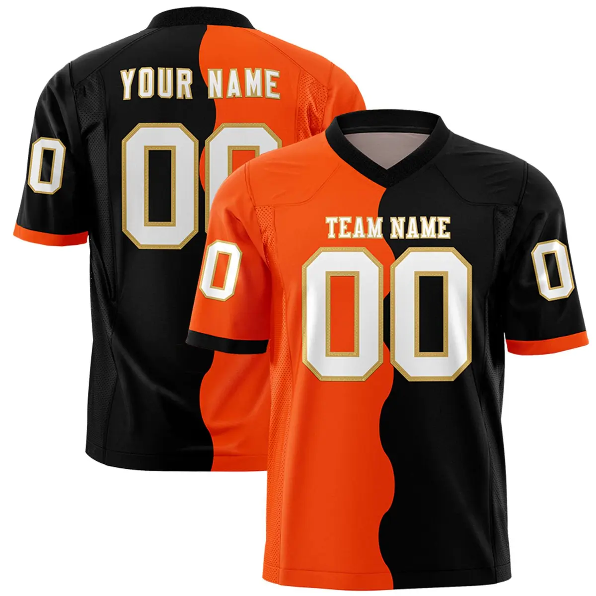 Black Orange Split Mesh Authentic Fashion Football Jersey