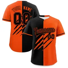 Black Orange Split Tiger Claw Scratch Baseball Jersey 1