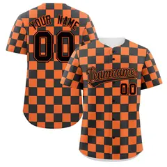 Black Orange Square Grid Color Block Baseball Jersey