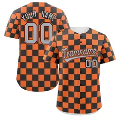 Black Orange Square Grid Color Block Baseball Jersey