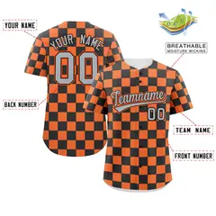 Black Orange Square Grid Color Block Baseball Jersey 2