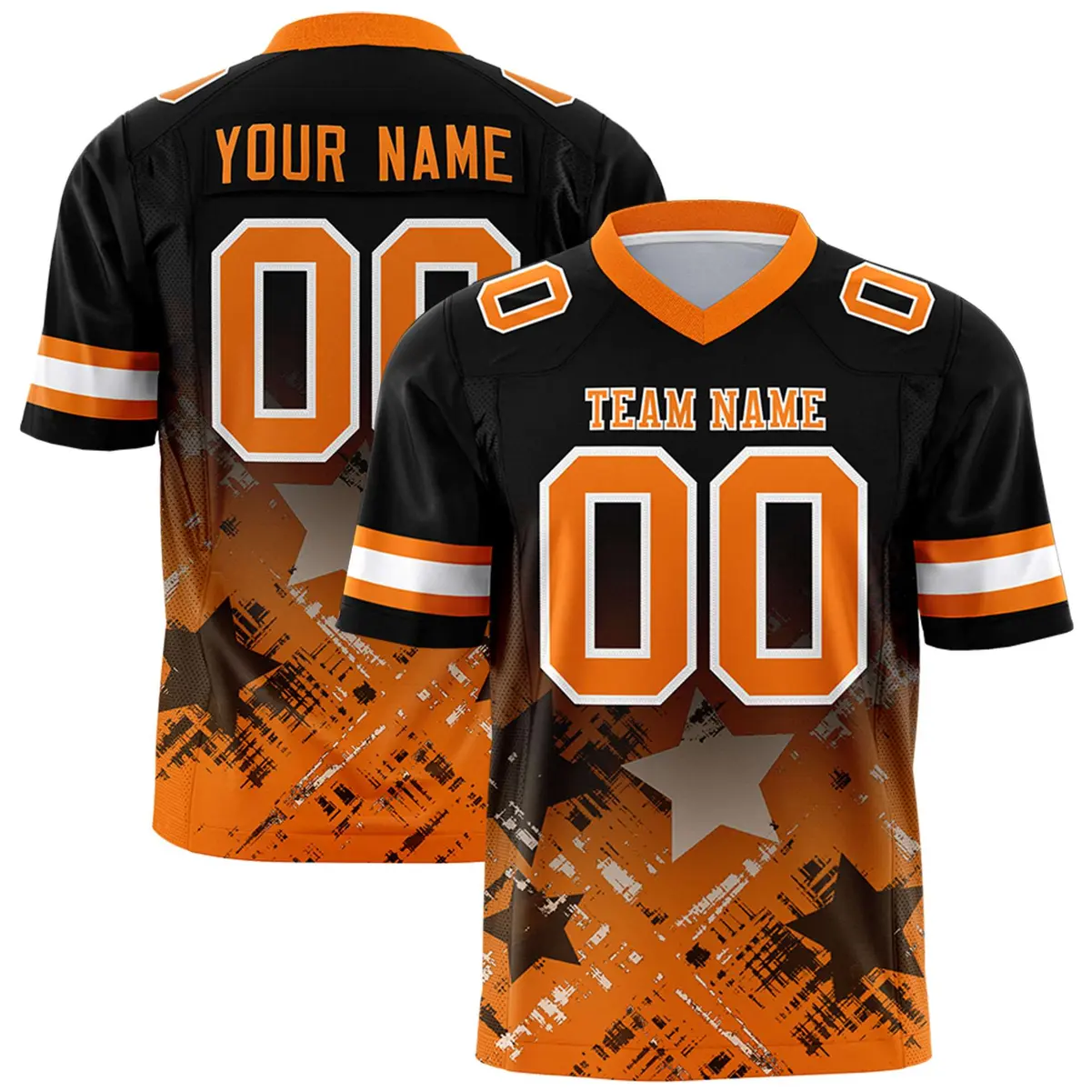 Black Orange Star Gradient Flag Football Jersey