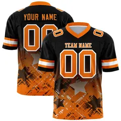 Black Orange Star Gradient Flag Football Jersey