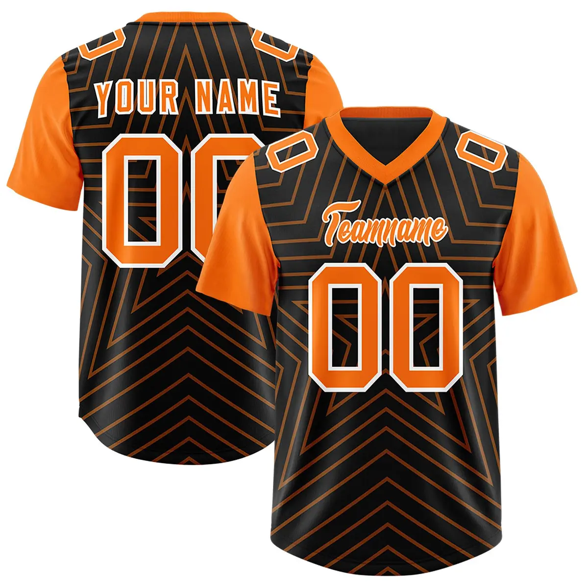 Black Orange Star Pattern Raglan Football Jersey