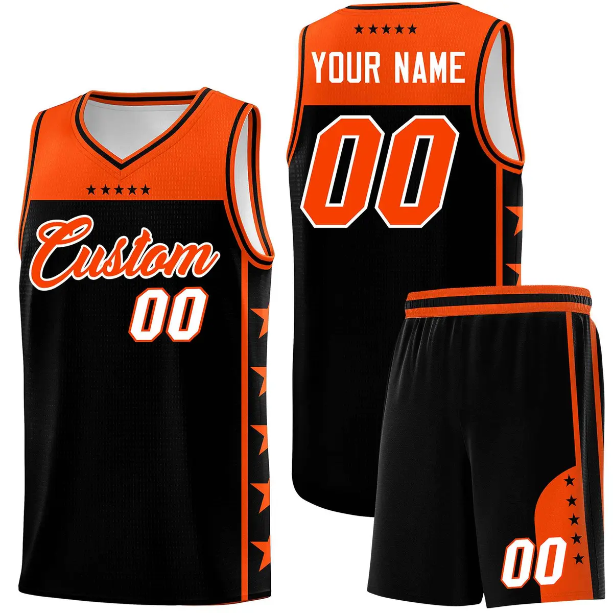 Black Orange Star Pattern Team Basketball Jersey