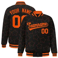 Black Orange Star Pattern Varsity Letterman Baseball Jacket 1