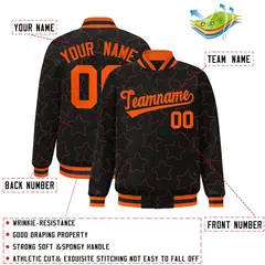 Black Orange Star Pattern Varsity Letterman Baseball Jacket 2