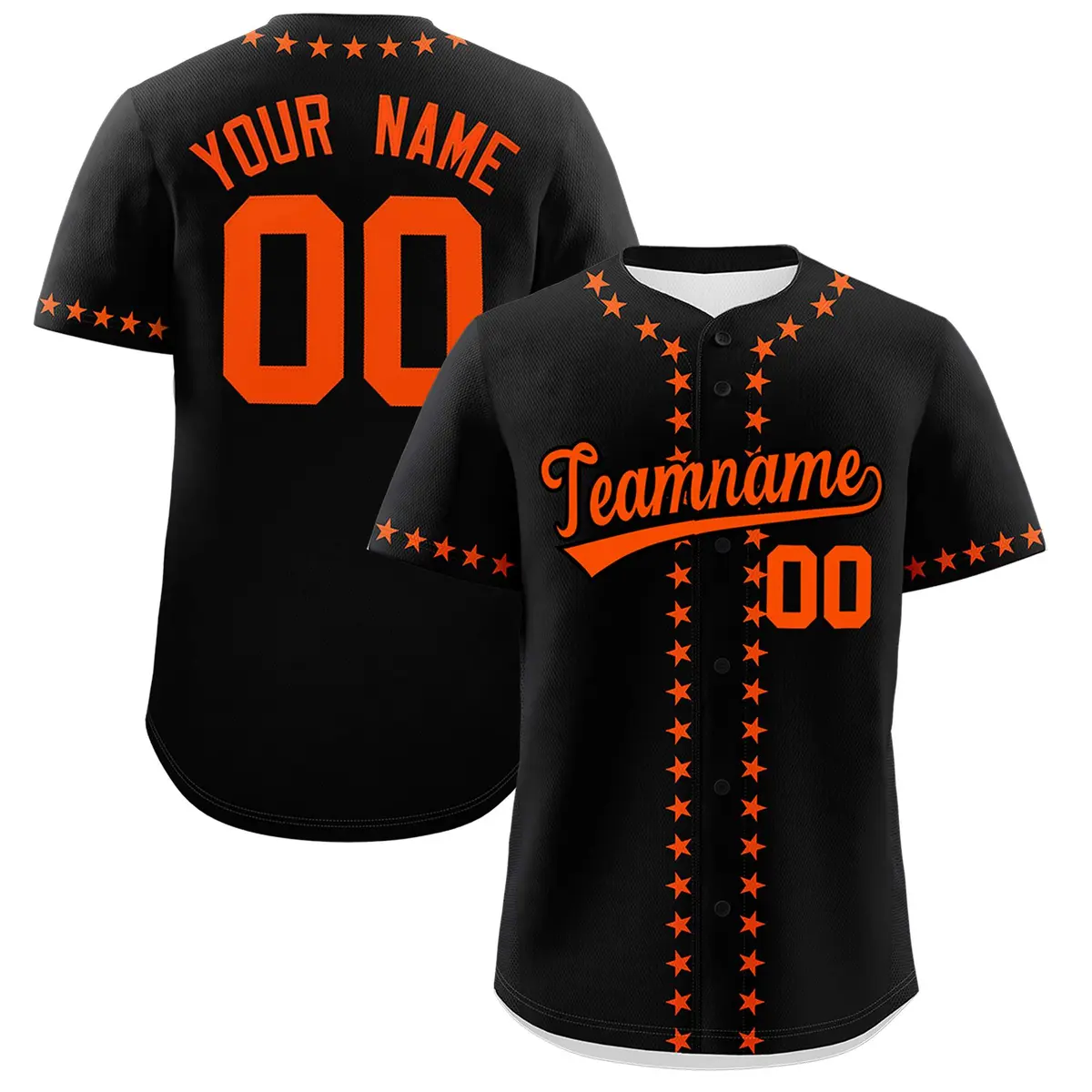 Black Orange Star Ribbing Authentic Baseball Jersey