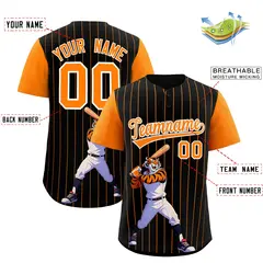 Black Orange Stripe Animals Graffiti Raglan Baseball Jersey 2