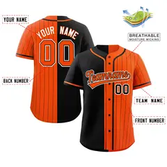 Black Orange Stripe-Solid Combo Authentic Baseball Jersey 2