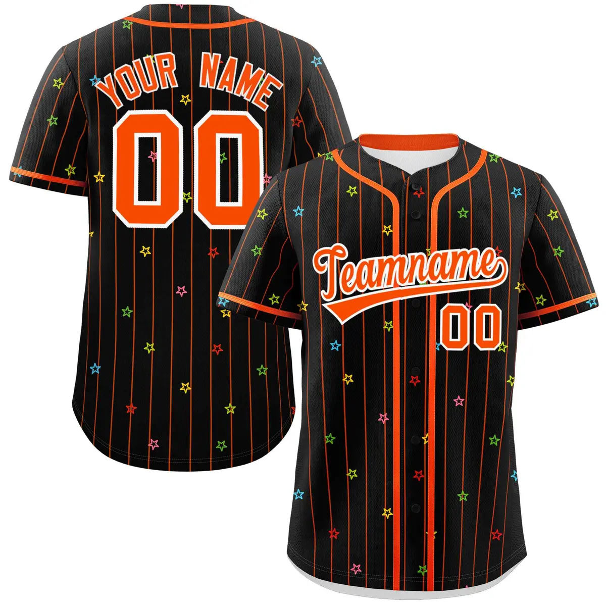 Black Orange Stripe Star Pattern Authentic Baseball Jersey