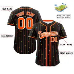 Black Orange Stripe Star Pattern Authentic Baseball Jersey 2