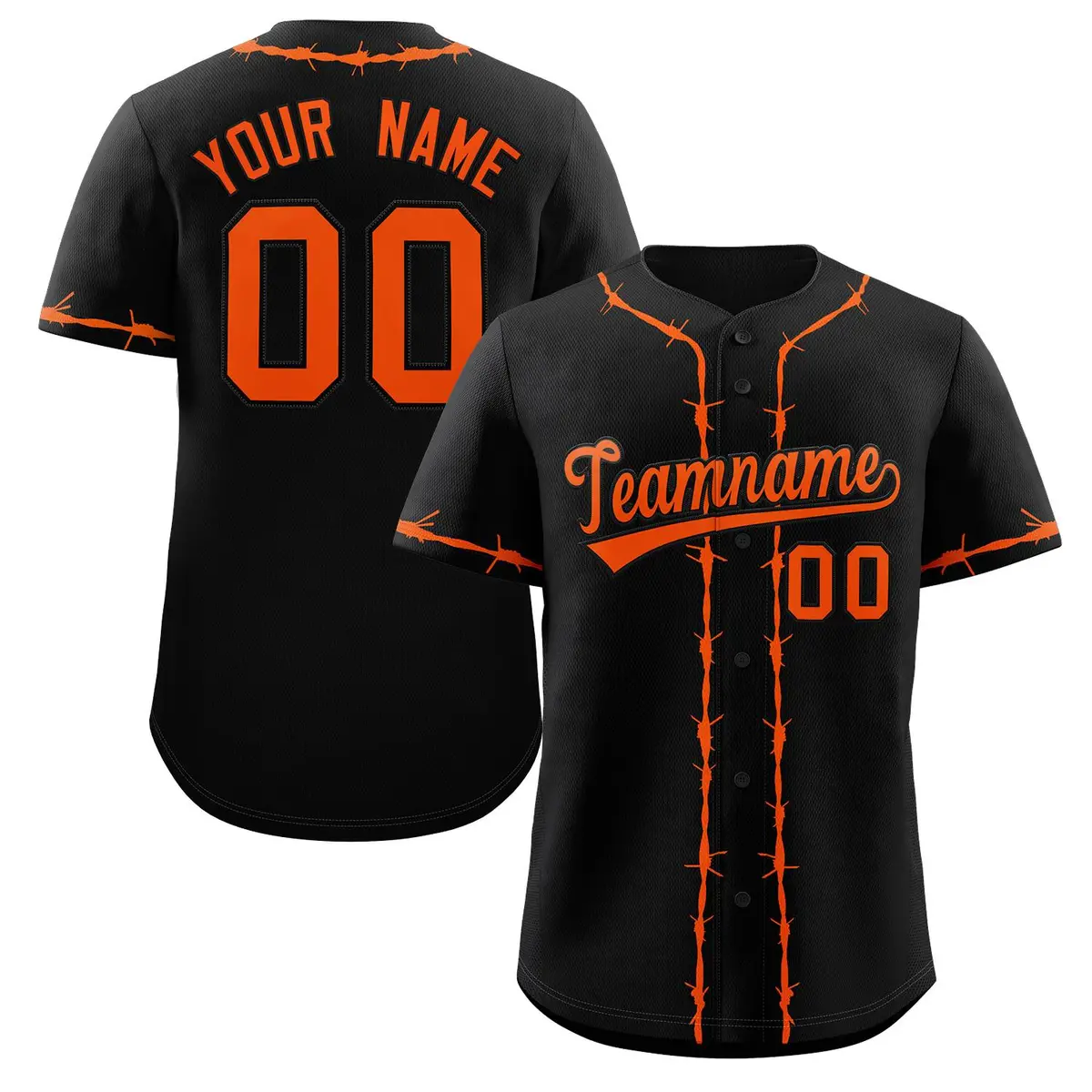 Black Orange Thorns Ribbed Classic Authentic Baseball Jersey