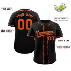 Black Orange Thorns Ribbed Classic Authentic Baseball Jersey 2