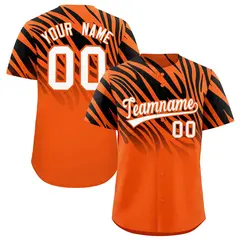 Black Orange Tiger Stripe Gradient Animal Print Baseball Jersey 1