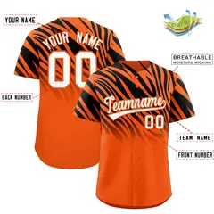 Black Orange Tiger Stripe Gradient Animal Print Baseball Jersey 2