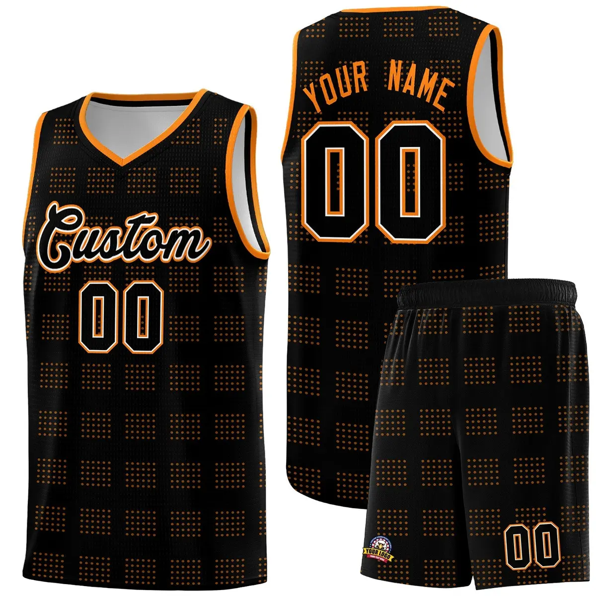 Black Orange Trailblazer Dot Pattern Basketball Jersey