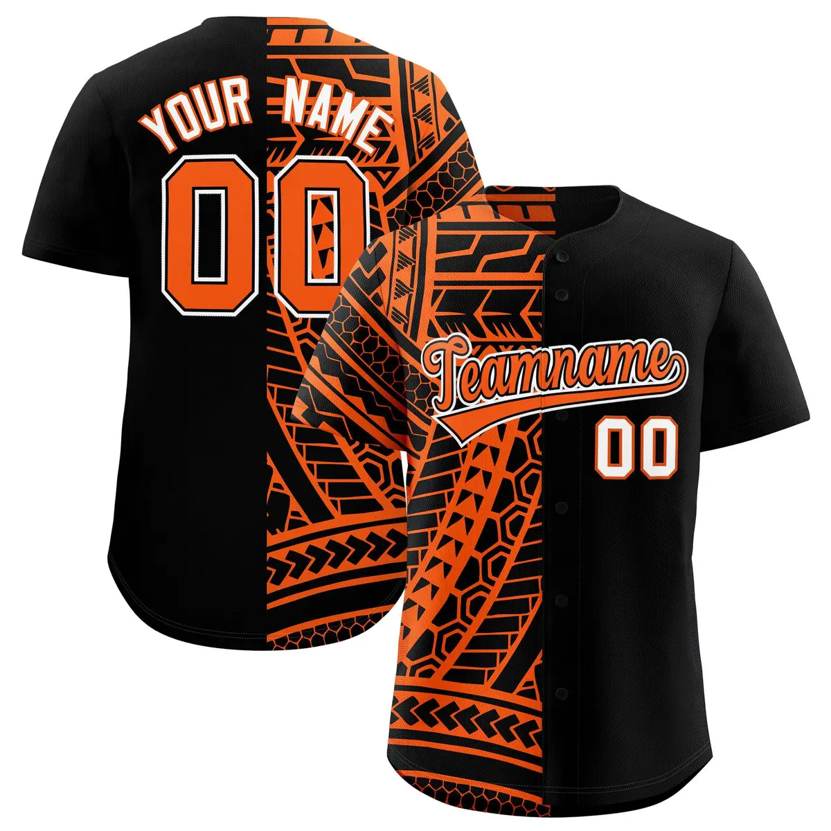 Black Orange Tribal Split Baseball Jersey