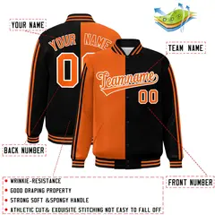 Black Orange Two Tone Color Block Varsity Bomber Jacket 2