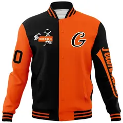 Black Orange Two Tone Split Varsity Full-Snap Raglan Letterman Jacket 5