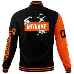Black Orange Two Tone Split Varsity Full-Snap Raglan Letterman Jacket 6