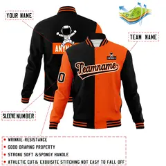 Black Orange Two Tone Split Varsity Full-Snap Raglan Letterman Jacket 4