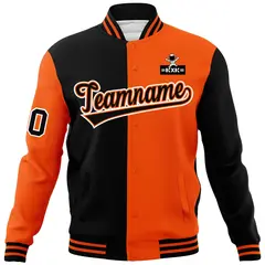 Black Orange Two Tone Split Varsity Full-Snap Raglan Letterman Jacket 5