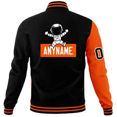 Black Orange Two Tone Split Varsity Full-Snap Raglan Letterman Jacket 6