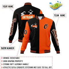 Black Orange Two Tone Split Varsity Full-Snap Raglan Letterman Jacket 4