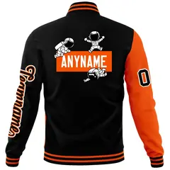 Black Orange Two Tone Split Varsity Full-Snap Raglan Letterman Jacket 6