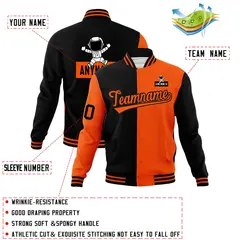 Black Orange Two Tone Split Varsity Full-Snap Raglan Letterman Jacket 4